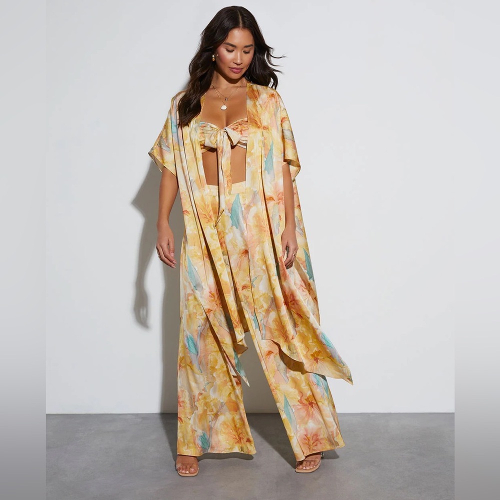 Calypso Tropical Pocketed Pants and Kimono